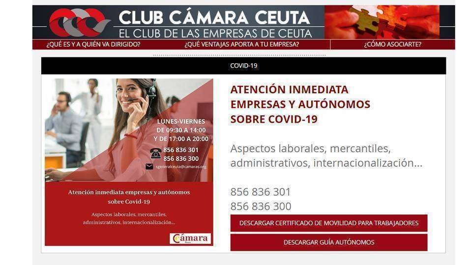 Página web de la Cámara de Comercio de Ceuta (REPRODUCCIÓN)