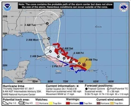 El ojo de Irma se mover&aacute; hoy sobre el norte de R.Dominicana y Hait&iacute; y el sureste Bahamas