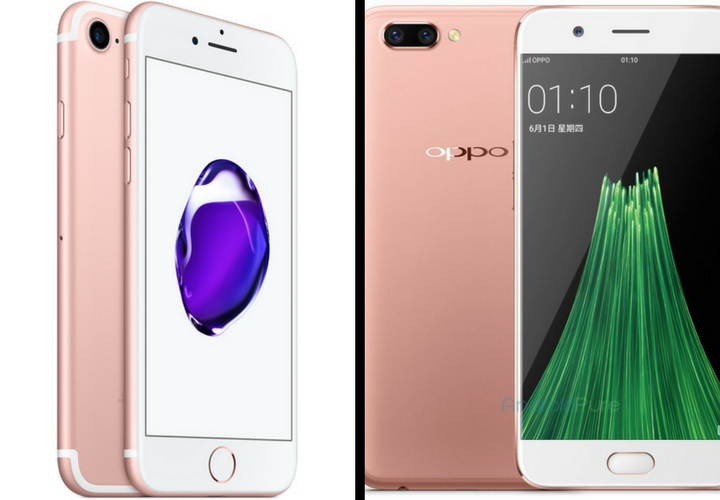 iPhone 7 y OPPO R11. Apple y Oppo.