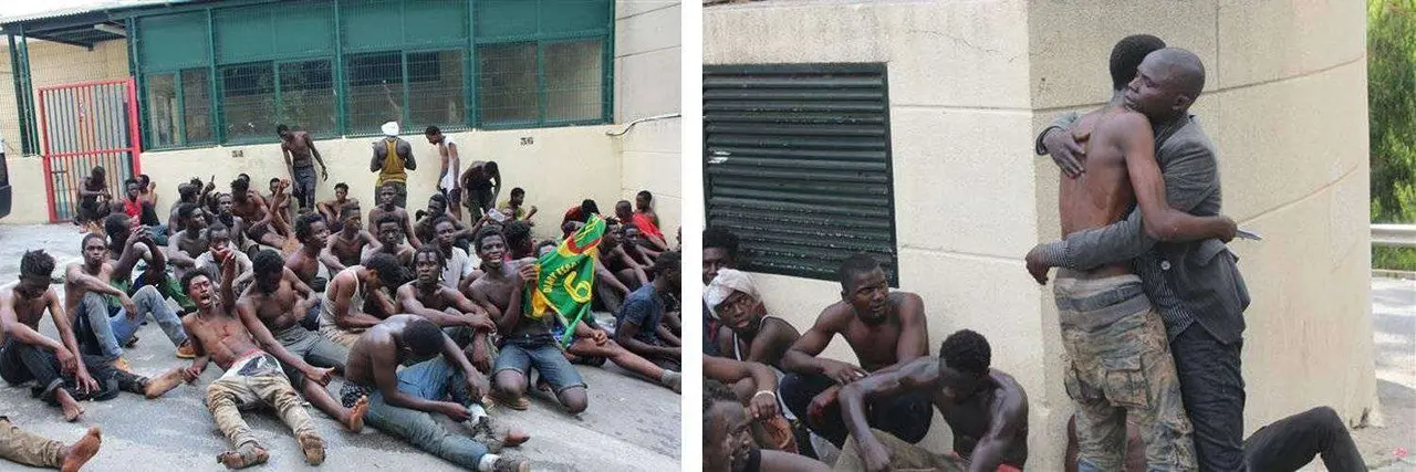 Dos escenas protagonizadas por los migrantes que lograron saltar la valla el 22 de agosto de 2018 (C.A./ARCHIVO)