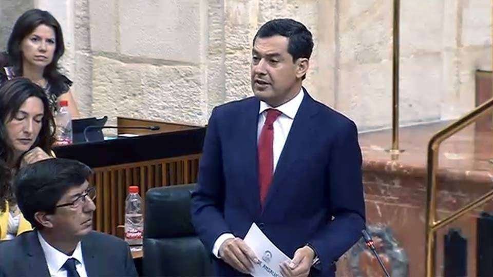 Moreno Bonilla, durante su intervención en el pleno del Parlamento (PARLAMENTO ANDALUZ)