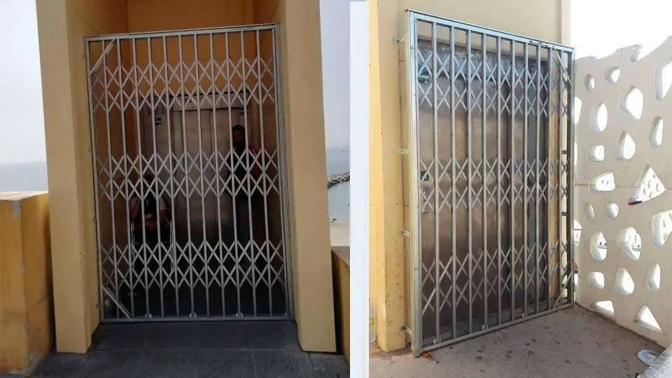 Verjas instaladas en el acceso superior al elevador (izquierda) y en el inferior (CEDIDA)
