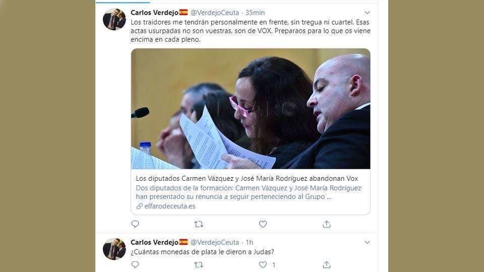 Mensajes publicados por Carlos Verdejo en Twitter (C.A.)