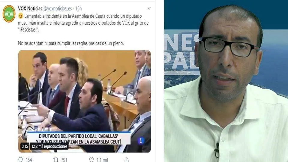 Captura del mensaje difundido por Vox en Twitter. A la derecha. Mohamed Al&iacute; (C.A.)