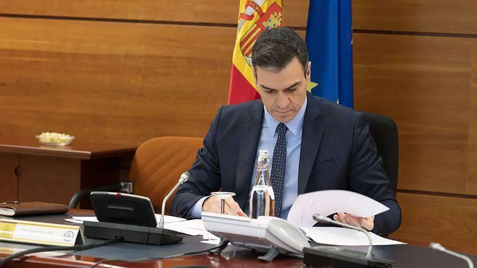 El presidente, Pedro S&aacute;nchez, durante la reuni&oacute;n del Consejo de Ministros (POOL MONCLOA/BORJA PUIG DE LA BELLACASA)
