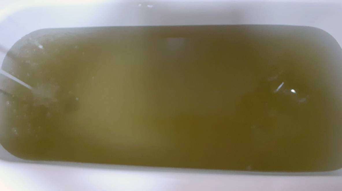 Una bañera de una de las viviendas de Huerta del Molino acumula agua turbia contaminada (CEDIDA)