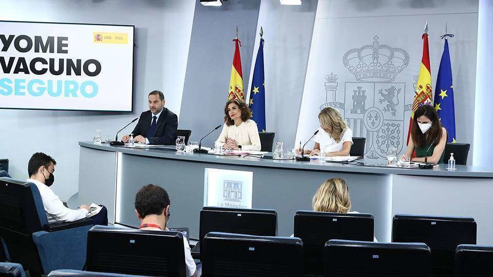 Los ministros Ábalos, Montero, Díaz y Belarra, en la rueda de prensa posterior a la reunión del Consejo de Ministros (MONCLOA)