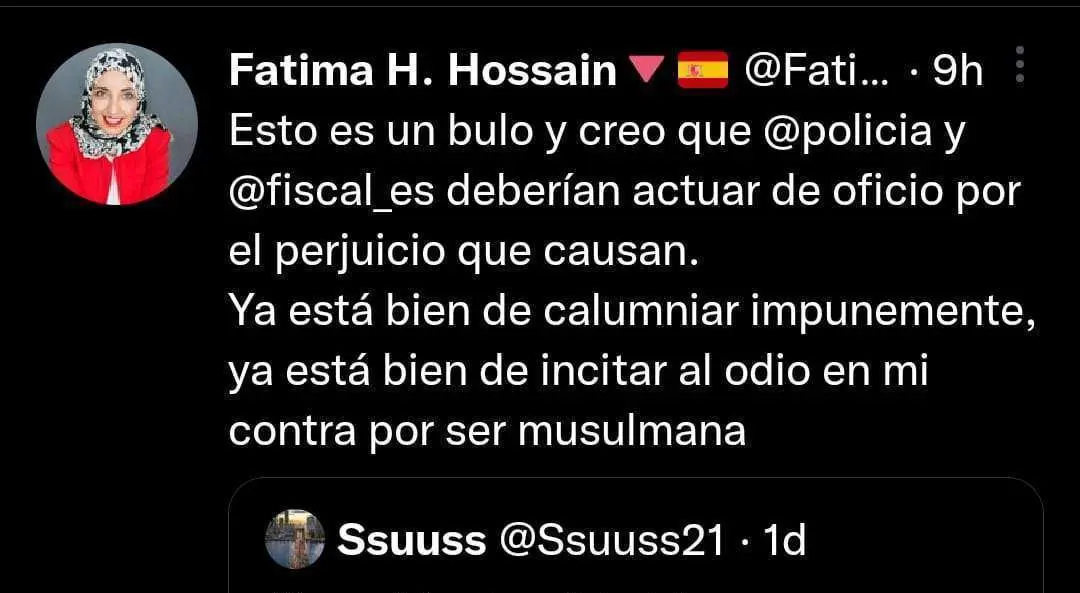Denuncia de F&aacute;tima Hamed en las redes sociales (TWITTER)