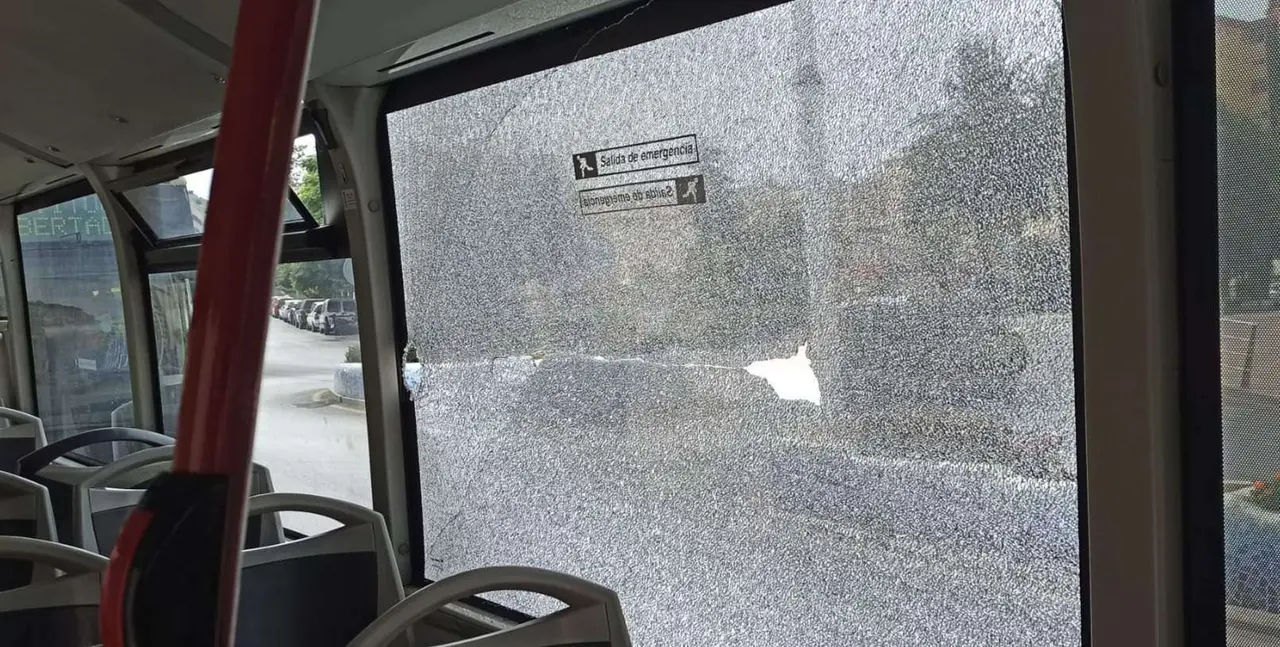 Lunas del autob&uacute;s rotas por impacto de piedras.