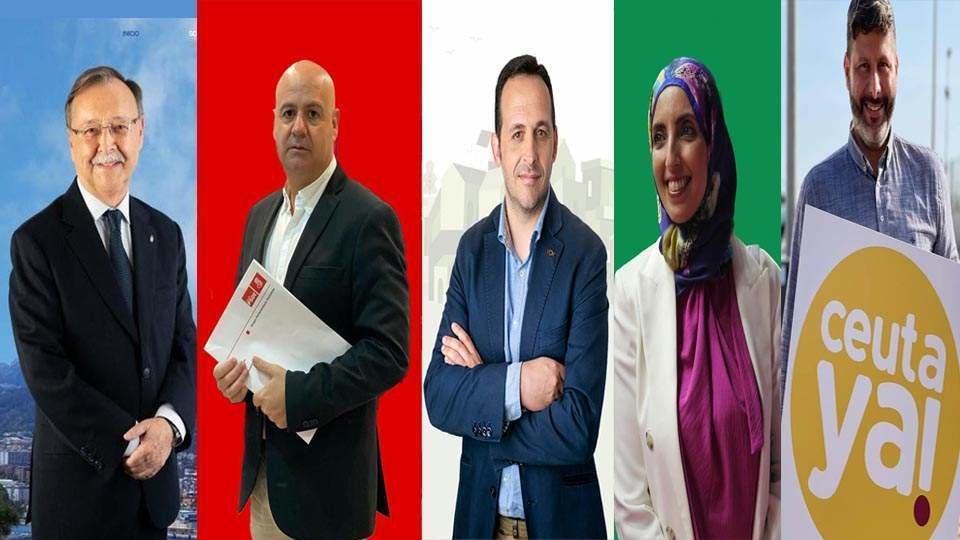 De izquierda a derecha, Vivas (PP), Gutiérrez (PSOE), Redondo (Vox), Hamed (MDyC) y Mustafa (Ceuta Ya!)