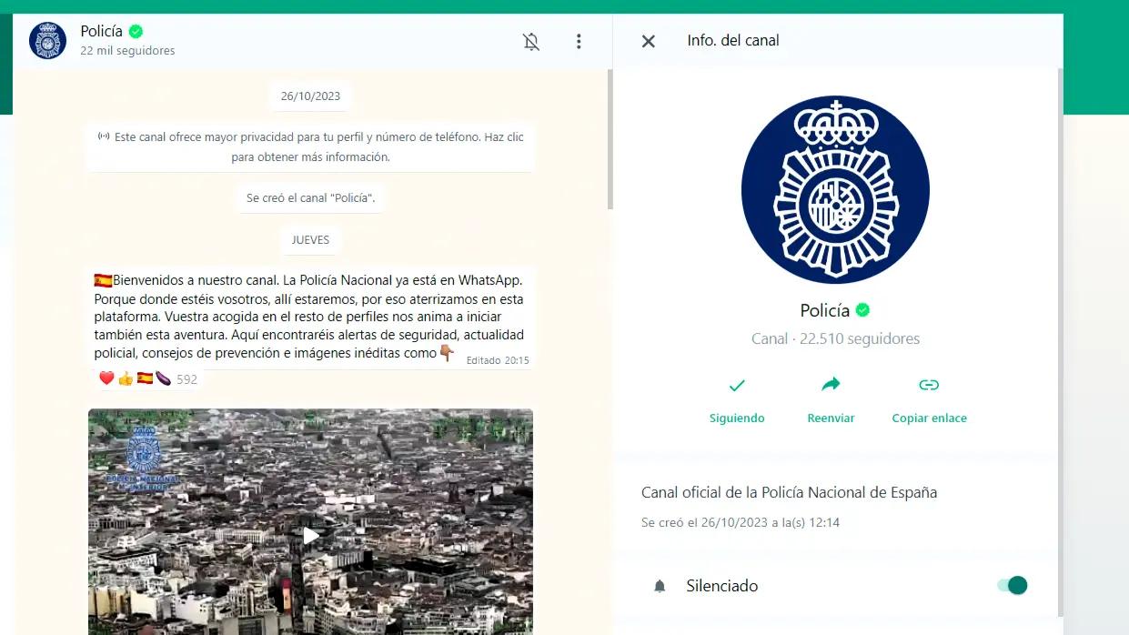 Canal de WhatsApp de la Polic&iacute;a Nacional