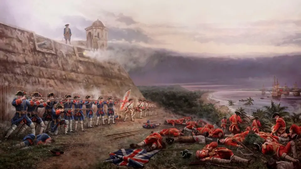 Cartagena de Indias. Combate contra los brit&aacute;nicos en el castillo San
Felipe de Barajas, 1741. Cuadro de Jos&eacute; Ferre Clauzel