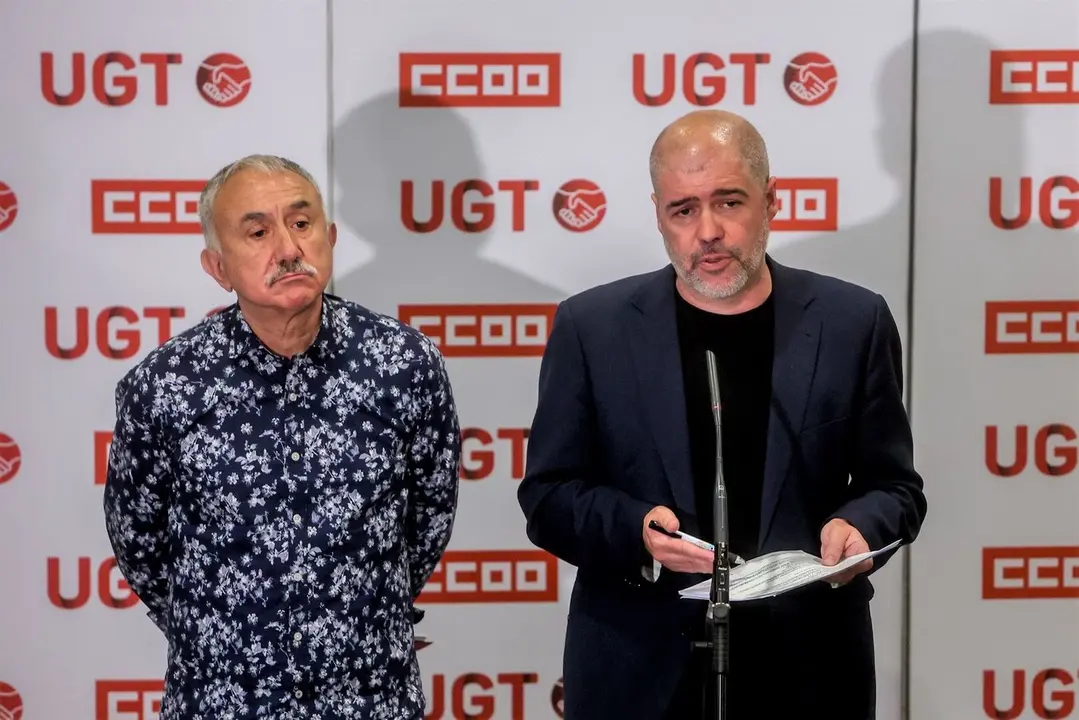 Los secretarios generales de UGT, Jos&eacute; &Aacute;lvarez, y CCOO, Unai Sordo