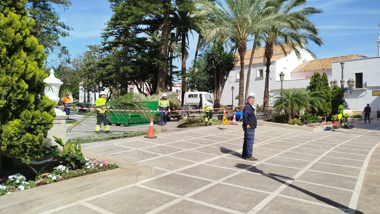 Trabajos, semana santa, jardines, plaza de &Aacute;frica, preparativos / S. I&ntilde;esta