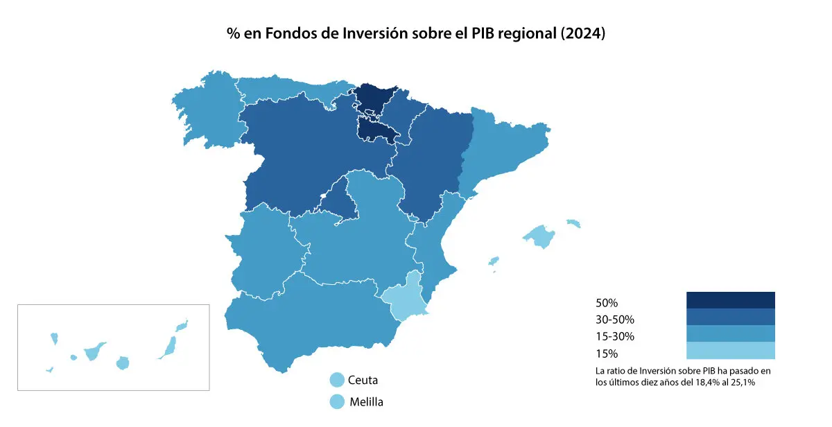 Observatorio Inverco - % en Fondos de Inversi&oacute;n sobre el PIB regional (2024)