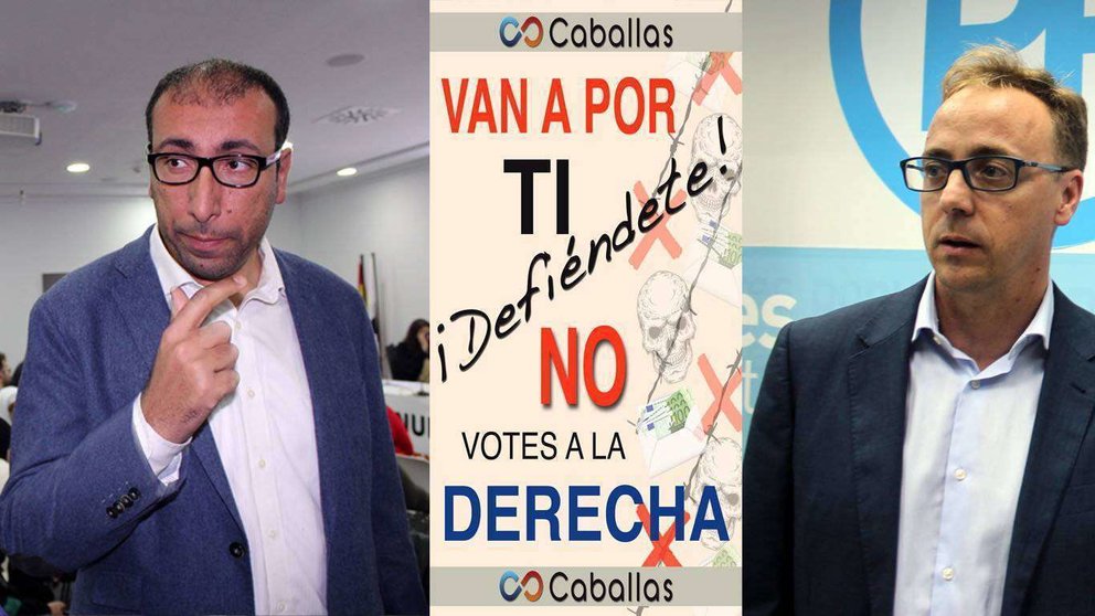 Mohamed Alí (Caballas) y Guillermo Martínez (PP). Entre ellos, el cartel de la polémica campaña editado por la coalición (C.A.)