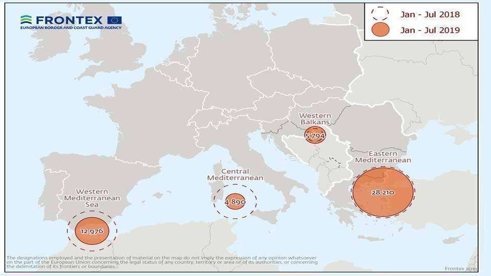Mapa de evolución de migraciones (FRONTEX)