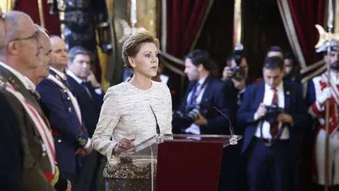 La ministra de Defensa, Mar&iacute;a Dolores de Cospedal, durante su discurso. | Ministerio de Defensa