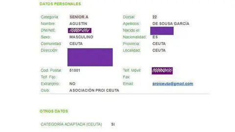 Confirmaci&oacute;n de la inscripci&oacute;n de De Sousa, facilitada por Anyera (REPRODUCCI&Oacute;N)