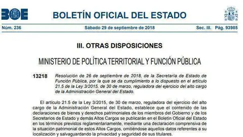 P&aacute;gina del BOE que recoge la resoluci&oacute;n de la Secretar&iacute;a de Estado de Funci&oacute;n P&uacute;blica (REPRODUCCI&Oacute;N)