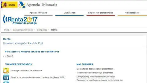 P&aacute;gina web de la Agencia Tributaria (REPRODUCCI&Oacute;N)