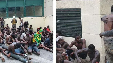 Dos escenas protagonizadas por los migrantes que lograron saltar la valla el 22 de agosto de 2018 (C.A./ARCHIVO)