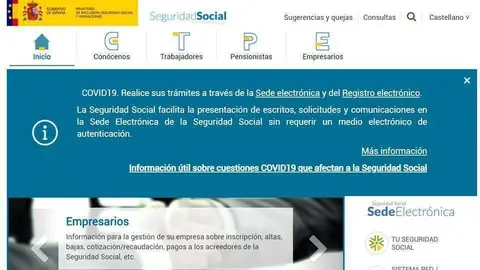 P&aacute;gina web de la Seguridad Social