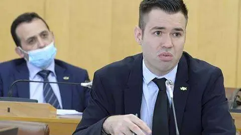 Los diputados de Vox Sergio Redondo y Carlos Verdejo, durante la sesi&oacute;n plenaria celebrada hoy (CEDIDA)