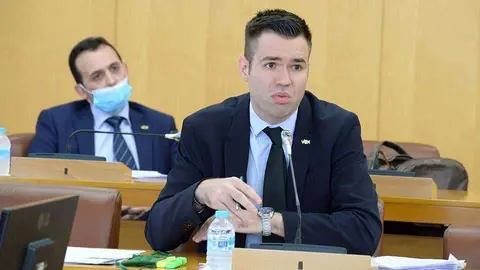 Los diputados de Vox Sergio Redondo y Carlos Verdejo, durante una sesi&oacute;n plenaria (CEDIDA)