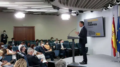 Pedro S&aacute;nchez, en un momento de su comparecencia (MONCLOA)