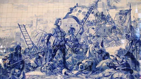 Batalla de Ceuta seg&uacute;n el azulejo de Jorge Cola&ccedil;o (REPRODUCCI&Oacute;N)