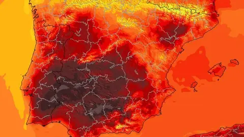 Mapa de Espa&ntilde;a durante la ola de calor / AEMET