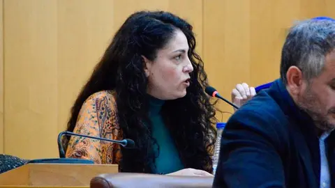 La diputada de Ceuta Ya!, Julia Ferreras, durante su intervenci&oacute;n (ALEJANDRO CASTILLO)