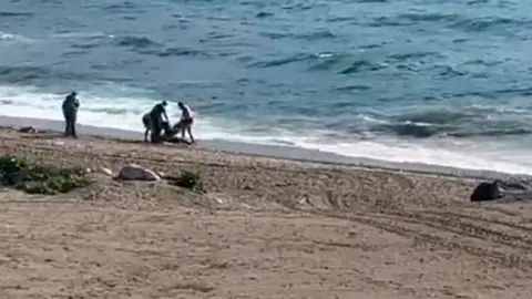 Momento en el que el cuerpo es depositado sobre la playa (C.A.)