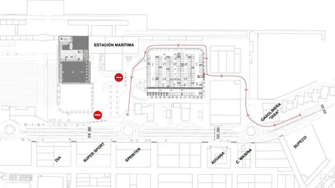 Plano del desv&iacute;o provisional en el acceso a la estaci&oacute;n mar&iacute;tima