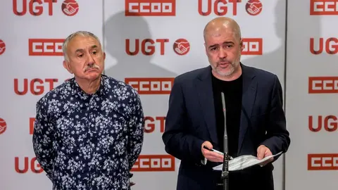 Los secretarios generales de UGT, Jos&eacute; &Aacute;lvarez, y CCOO, Unai Sordo