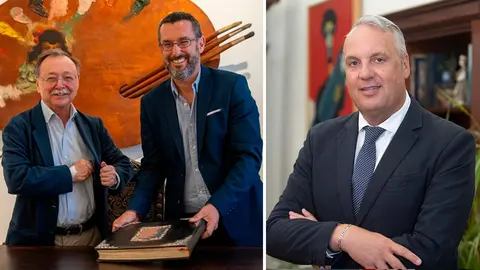 Vivas y Franco, durante un encuentro en el Ayuntamiento linense. A la derecha, Juan Carlos Ruiz Boix