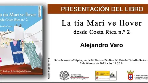 Alejandro Varo presenta su primera novela, "La t&iacute;a Mari ve llover desde Costa Rica n&ordm;2"