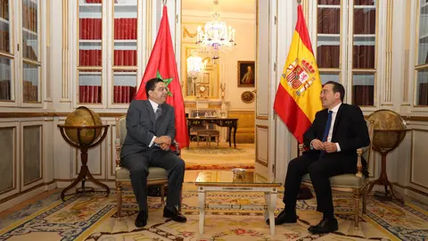 Los ministros Albares&nbsp;y Burita, durante su reuni&oacute;n de este jueves / Ministerio de Asuntos Exteriores de Marruecos