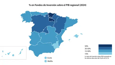 Observatorio Inverco - % en Fondos de Inversi&oacute;n sobre el PIB regional (2024)