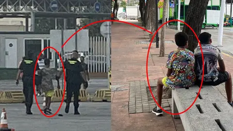 Montaje en el que se ve al menor Mehdi con otro amigo en el ferial por la ma&ntilde;ana y el momento de su captura en el Puerto. 