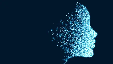 digital particle technology face for artifiticial intelligence concept