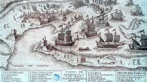 &laquo;Vista de Panzacola y su Baia, Florida, tomada por los Espa&ntilde;oles, 10 de mayo de 1781&raquo;. BNE