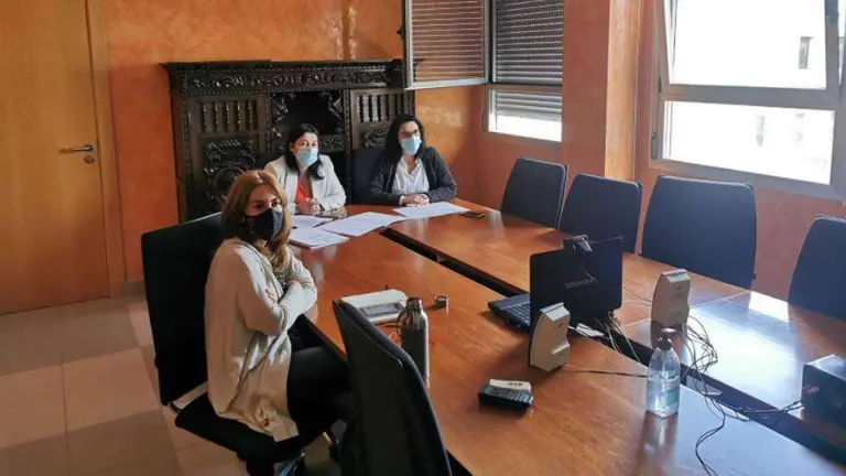 La directora provincial de Educaci&oacute;n (en el centro), en un momento de la reuni&oacute;n, celebrada telem&aacute;ticamente (CEDIDA)