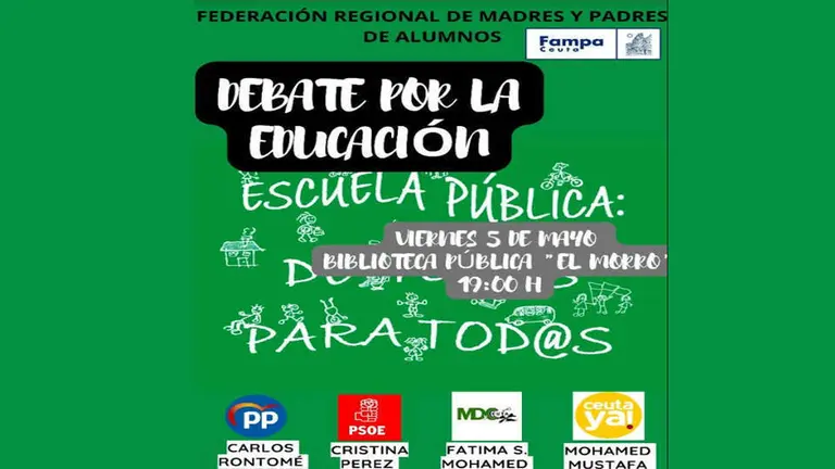 Cartel anunciador del debate sobre educaci&oacute;n organizado por Fampa (REPRODUCCI&Oacute;N)