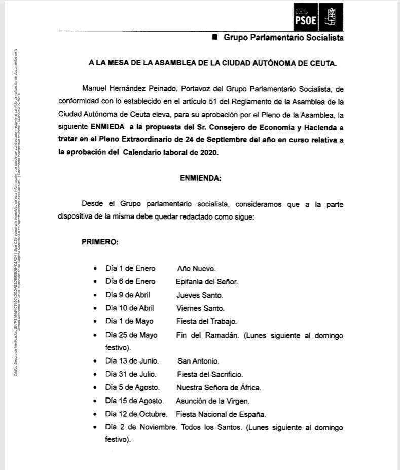 CALENDARIO LABORAL PSOE