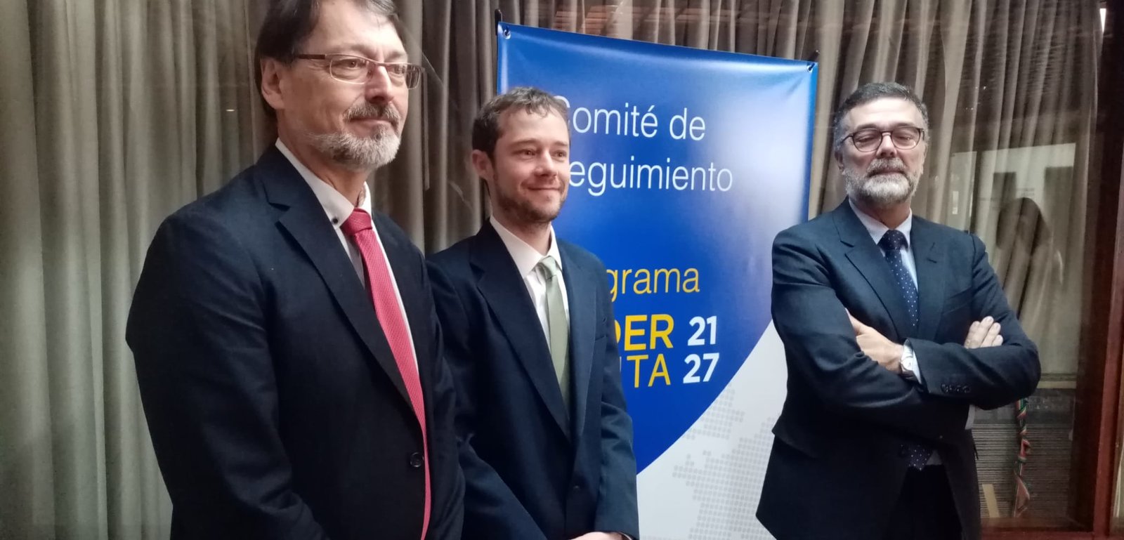 De izquierda a derecha, Claudio Pérez (Hacienda), Andrés Juste (Comisión Europea) y José Diestro (Procesa) (C.A.)