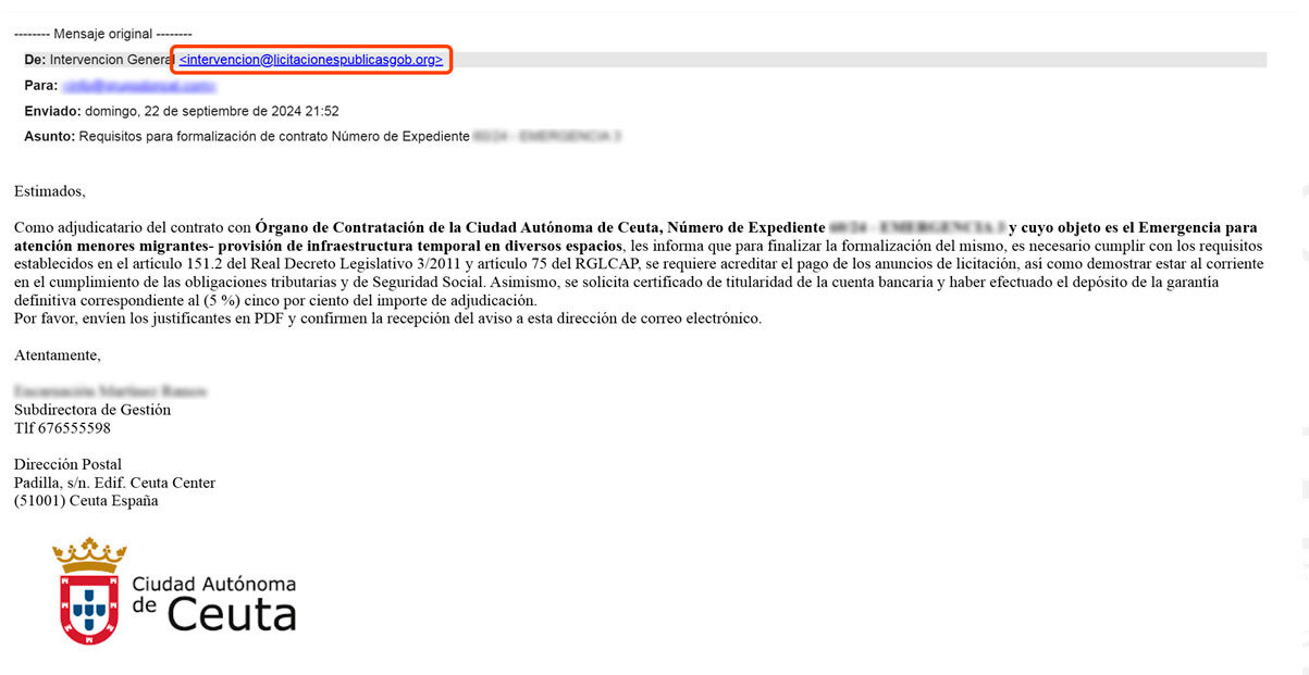 Uno de los correos fraudulentos identificados por la Ciudad (REPRODUCCIÓN)