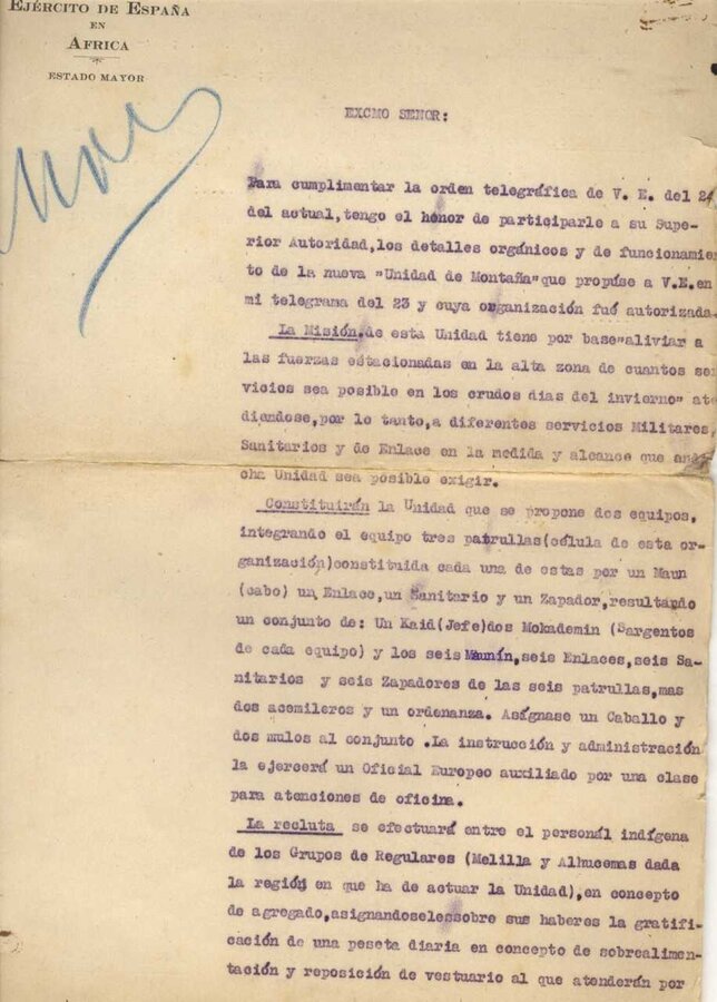 Carta remitida al Ministro de la Guerra por el General Jefe del Ejército del Norte de África