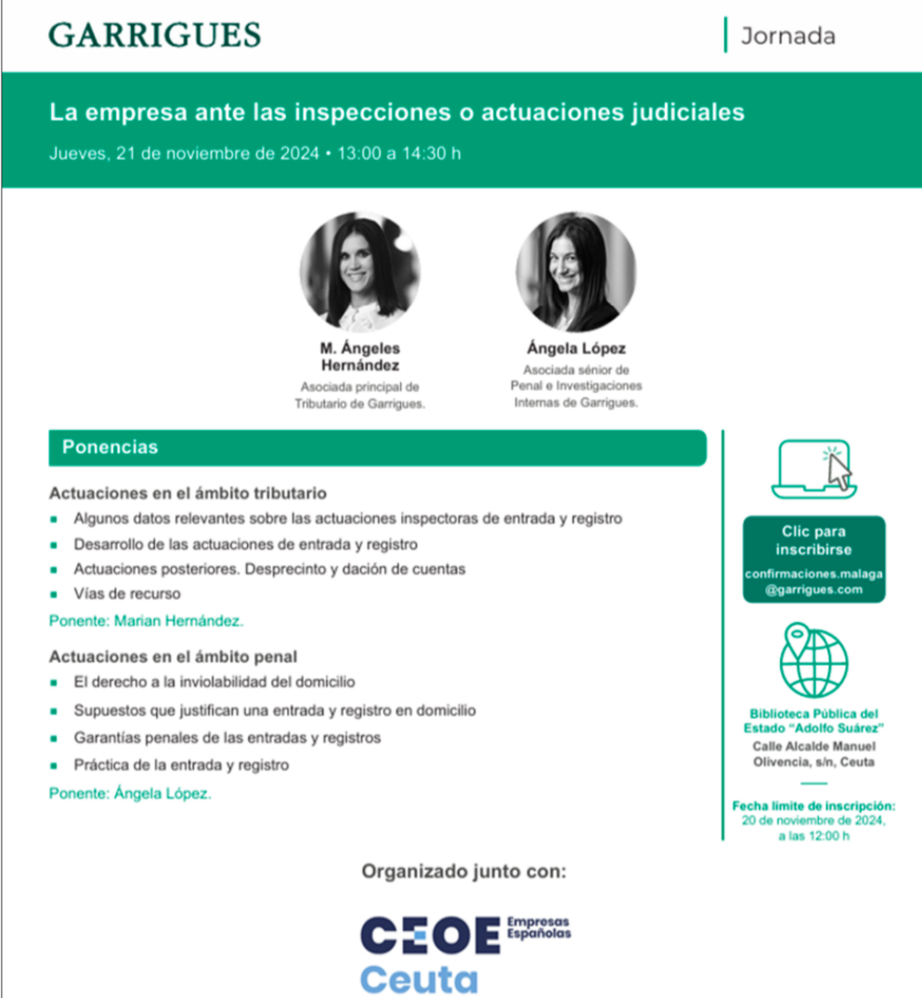 jornada “LA EMPRESA ANTE LAS INSPECCIONES O ACTUACIONES JUDICIALES”